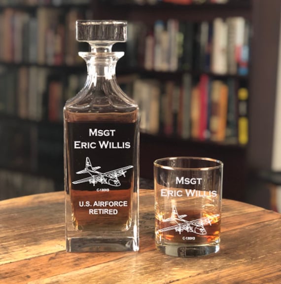 Personalized C 130 Whiskey Decanter Set Air Force Gift Pilot Etsy