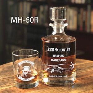 MH-60R Seahawk Helicopter Whiskey Decanter Set, Navy Helicopter Gift, Pilot Gift, Military Retirement Gift, Navy Promotion Gift, Crew Chief
