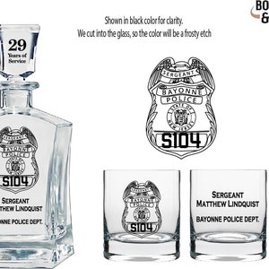 Bayonne Police Department Whiskey Decanter Gift Set, Police Officer Gift, LEO Gift, Law Enforcement Retirement Gift, Promotion