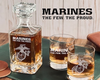 Marine Corps Whiskey Decanter Set - USMC Ball Gift, Semper Fidelis, Military Retirement Gift, Gift for Marine, MCCRC, Promotion, Graduation