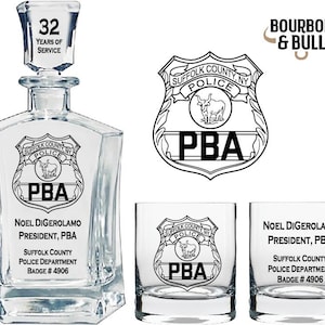 Personalized Suffolk County Police Badge Whiskey Decanter, Police Officer, Law Enforcement Retirement Gift, Promotion Gift