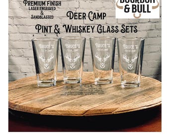 Personalized Deer Camp Glass Set – Laser Etched Hunter Gift
