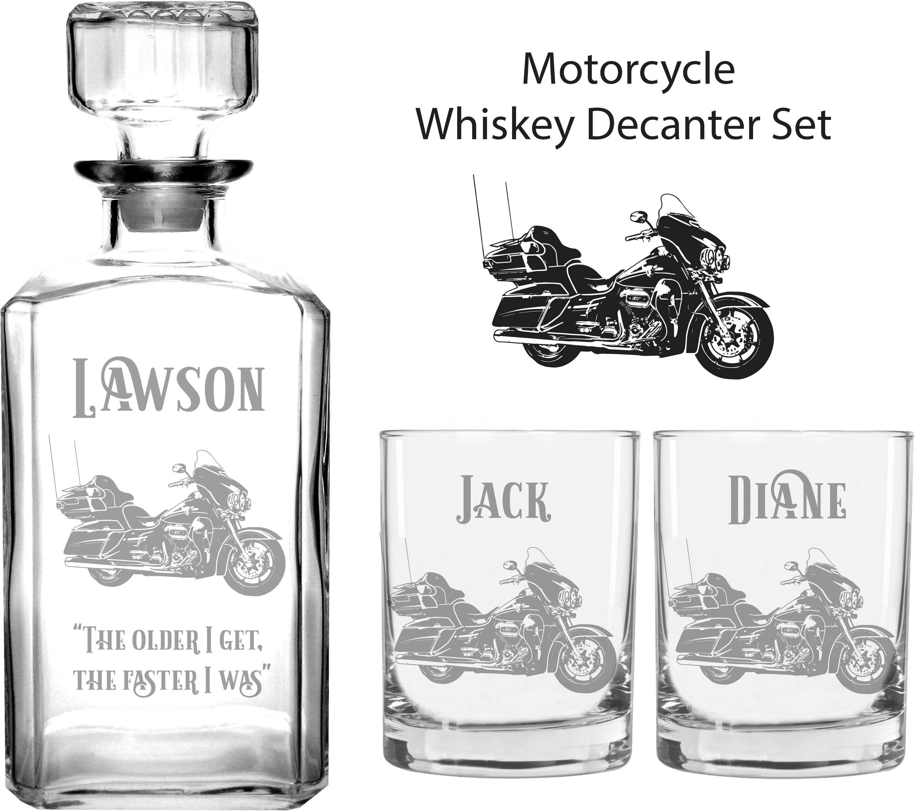 Personalized Motorcycle Whiskey Glasses & Decanter Set, Gifts for Men…