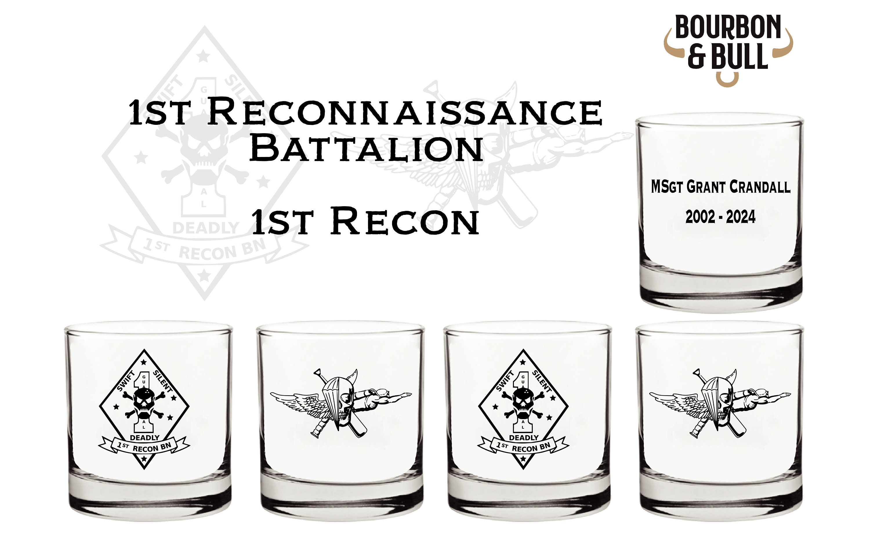 1st Recon Bn Personalized Whiskey Glasses - Gift for Marine Reconnaissance, Retirement Gift, Promotion Gift, Marine Corps, US Marines,