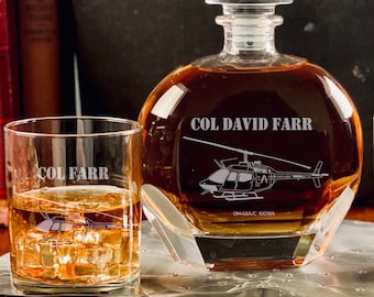 Personalized Kiowa Helicopter Whiskey Decanter Set, Aviation Retirement Gift