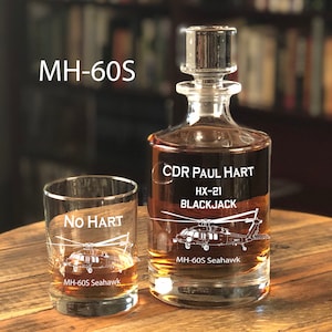 MH-60S Seahawk Helicopter Whiskey Decanter Set, Navy, Gift for Pilot, Naval Aviator, Air Crew, Crew Chief, Retirement Gift, Promotion Gift