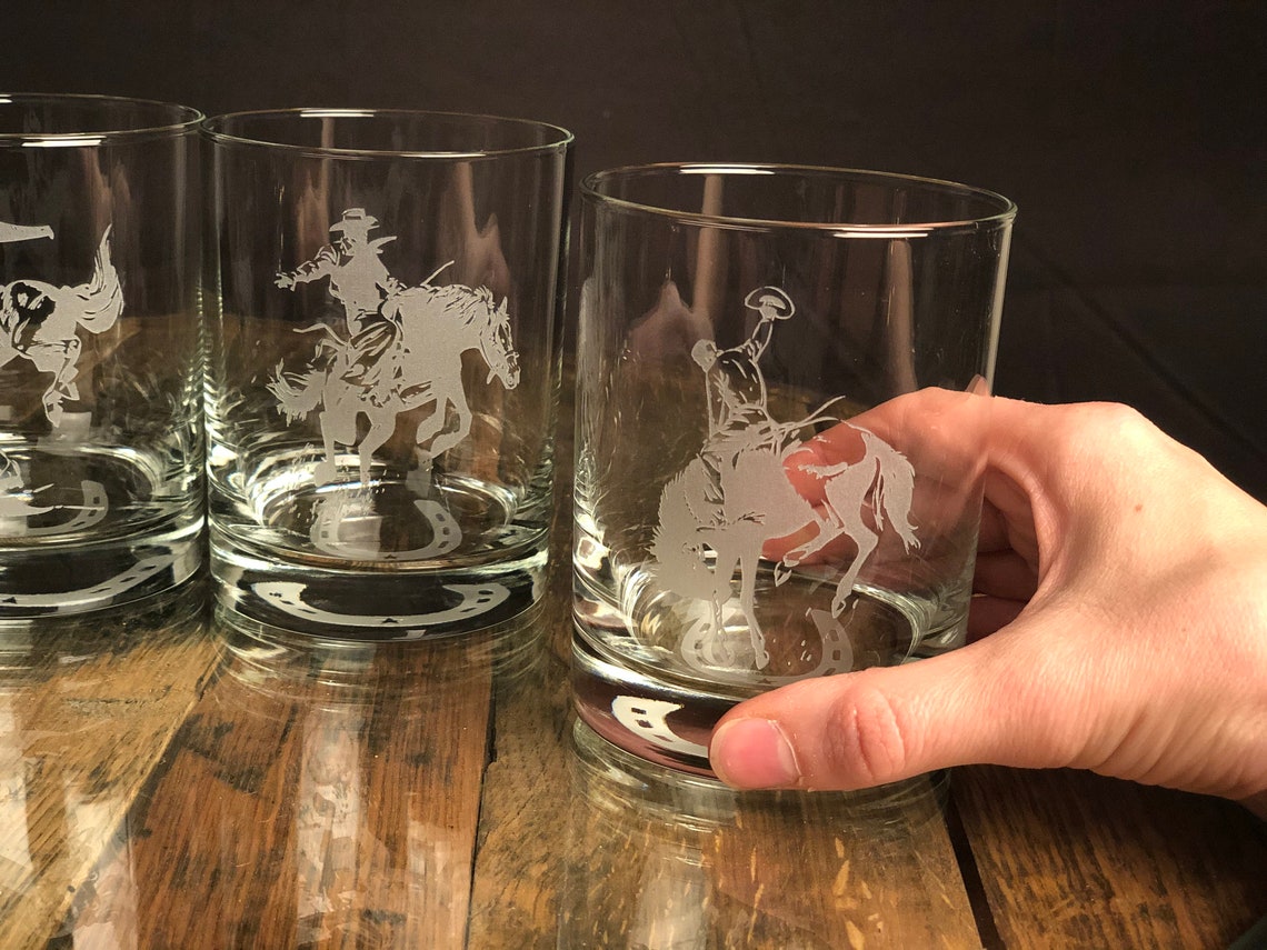 Bronco Buster Whiskey Glasses Set Of 4 Perfect T For Etsy