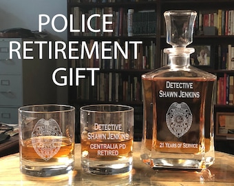 Custom Police Badge  Whiskey Decanter Set - Badge Decanter, Law Enforcement Gift, Police Officer Promotion Gift