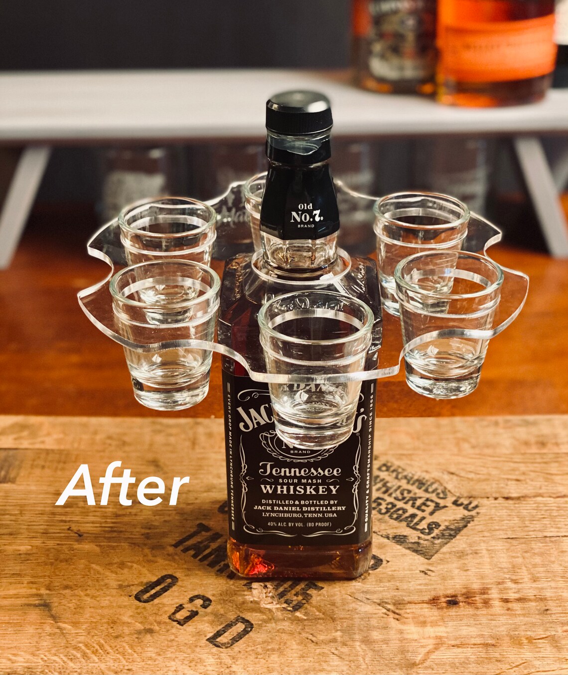 The Bottle Caddy Shot Glass Version Whiskey Gift Home Bar Etsy