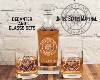 US Marshal Whiskey Decanter Set, Personalized, Custom, Marshal Retirement Gift, Government Service Gift, Badge