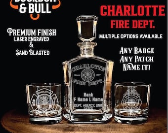 Juego de decantador de whisky del Departamento de Bomberos de Charlotte: regalo personalizado para bomberos de Charlotte