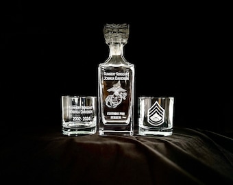 Personalized Marine Corps Whiskey Decanter Set – 1st LAR Engraved USMC Gift