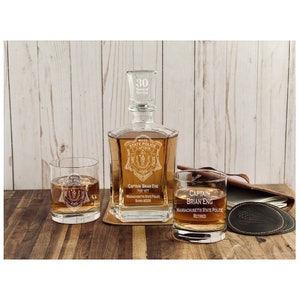 Massachusetts State Police Badge Whiskey Decanter Set – Personalized Police Gift, Law Enforcement Retirement, Promotion, Gift for Him
