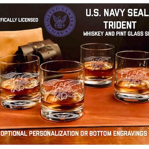 Navy Seal Whiskey Glass Set, Gift for Navy Seal, US Navy Themed Gift, USN Gift, Navy Seal Gift, Military Gift, Veteran Gift, nsw