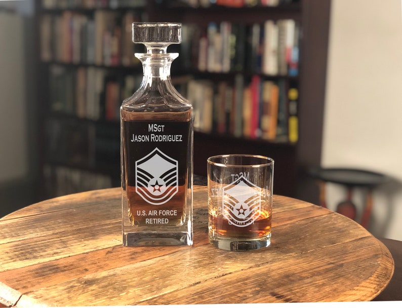 Personalized US Air Force Master Sergeant Whiskey Decanter Set, USAF Retirement Gift, Military ...