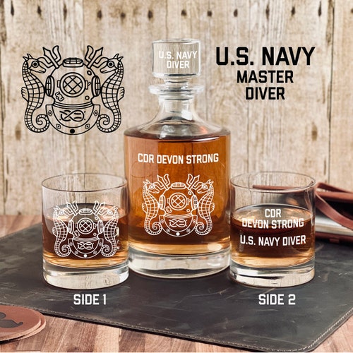 Personalized Navy Master Diver Whiskey Decanter Set, shops Navy Diver Decanter, Military Retirement Gift, Navy Gift, Master Diver Gift
