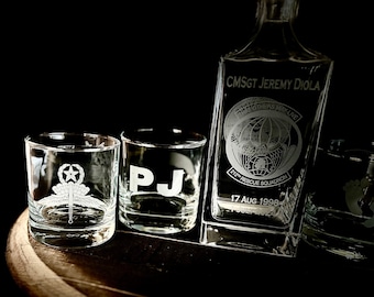 Custom Engraved Whiskey Decanter Set – USAF Pararescue Retirement Gift