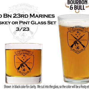 Bar Glass Sets - 3rd Bn 23rd Marines, Marine Corps Gift, Infantry, 0311, 0331, 0341, 0352, Retirement Gift, Promotion, USMC Ball