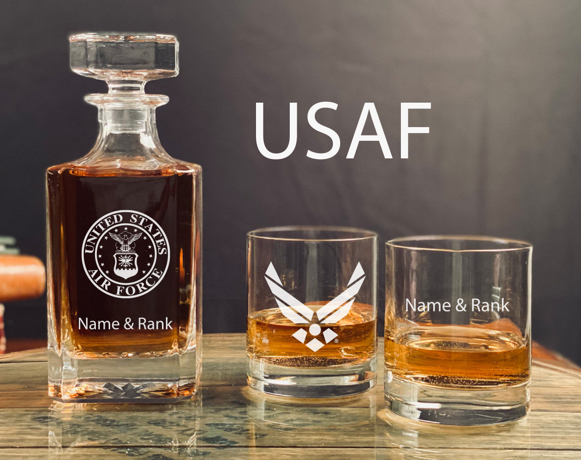 Personalized US Air Force Master Sergeant Whiskey Decanter Set, USAF Retirement Gift, Military ...