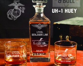 Decantador de helicóptero UH-1 Huey Venom grabado, regalo para piloto