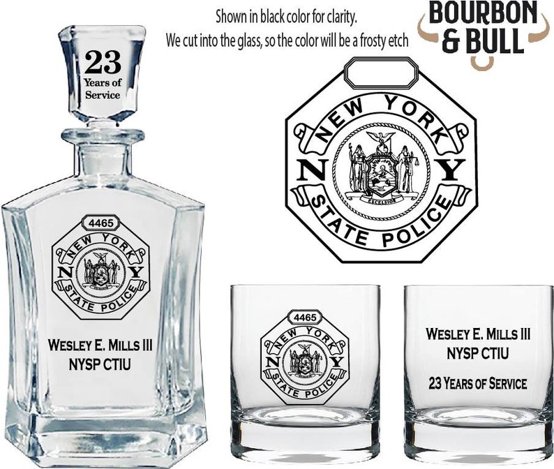 Personalized New York State Police Badge Whiskey Decanter - Police Officer, Law Enforcement Retirement Gift, Promotion Gift, Gift for Him image 5