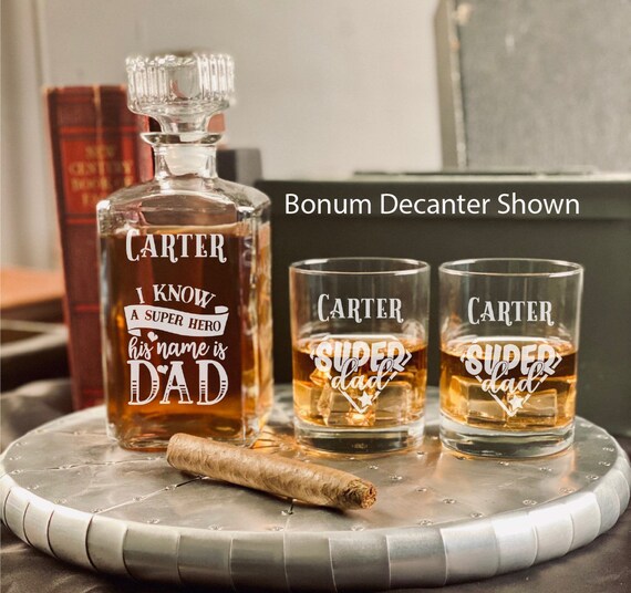 Personalized Decanter and glasses Best Dad Gift Superheroes whiskey decanter set,Superhero gift,Groomsman whiskey set,Whiskey glasses