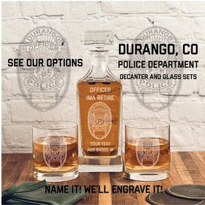 Durango Police Department Badge Whiskey Decanter Gift Set - Personalized Gifts for Law Enforcement Retirements and Promotions