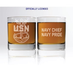 Navy Master Chief Whiskey Glasses, US Navy Gift, Gift for E-9, Navy Retirement Gift, Military Gift, Veteran Gift, Navy Chief Navy Pride
