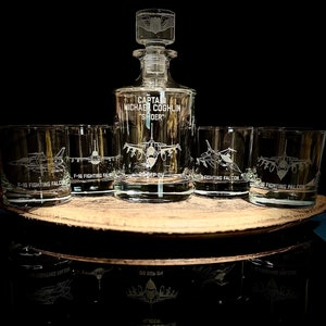 Personalized F-16 Whiskey Decanter Set - F16 Gift, Pilot Gift, Air Force, Aviation Gift, Pilot Retirement, Military Gift, Jet Pilot, Aviator