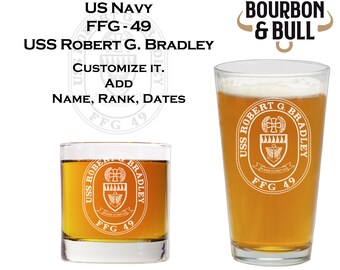 Juego de vasos de whisky USS Robert G. Bradley – FFG 49, regalo de la Marina grabado