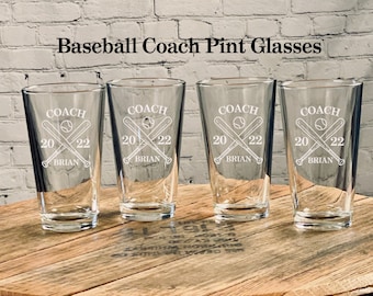 Baseball Coach Pint Glasses, Baseball Gift, Gift For Baseball Coach, Coach Gift, Thank you Gift, Mentor Gift, Gift for Coach, Beer Glass