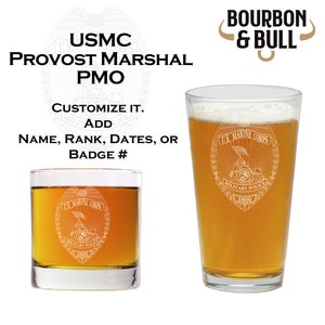 Gift for USMC Provost Marshall, PMO Gift, Marine Corps Glasses, Military Police Officer, Retirement Gift, Promotion Gift, USMC Ball