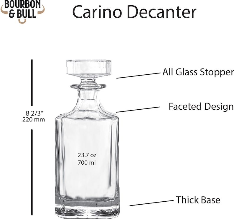 Puede incluir: Una decantador de vidrio transparente con un dise&ntilde;o facetado y una base gruesa. Tiene un tap&oacute;n de vidrio y tiene una capacidad de 700 ml (23,7 oz).
