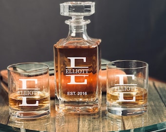 Personalized Whiskey Decanter Set, Engraved Housewarming Gift