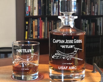 Personalized C-141 Whiskey Decanter Set, Air Force Gift, C-141 Veteran Gift, Air Force Veteran Gift, C141 Gift, C-141 Starlifter Gift, C141