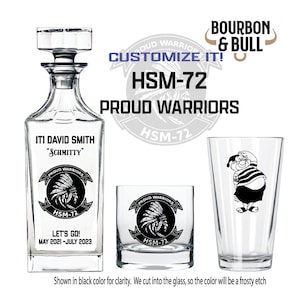 Navy HSM-72 Proud Warriors Whiskey Decanter Set, USN Squadron Gift, Military Gift, Navy Pilot Gift, Gift, Air Crew Gift, HELMARSTRIKERON