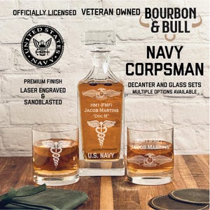 Personalized Navy Corpsman Whiskey Decanter Set, Hospital Corpsman Gift, Military Retirement, Navy Retirement, Engraved Corpsman decanter