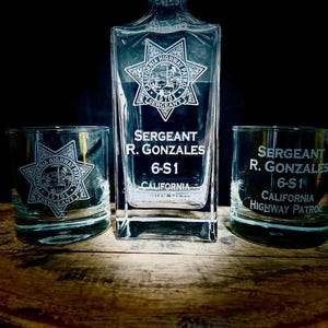 California Highway Patrol Badge Whiskey Decanter Set - Law Enforcement Retirement Gift
