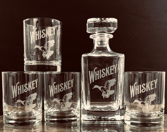 Duck Hunter Whiskey Decanter Set, Engraved Glassware, Gift for Him