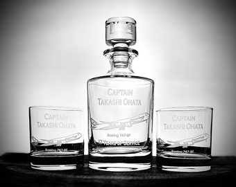 Personalized Commercial Airline Pilot Aircraft Decanter Set, Pilot Retirement Gift