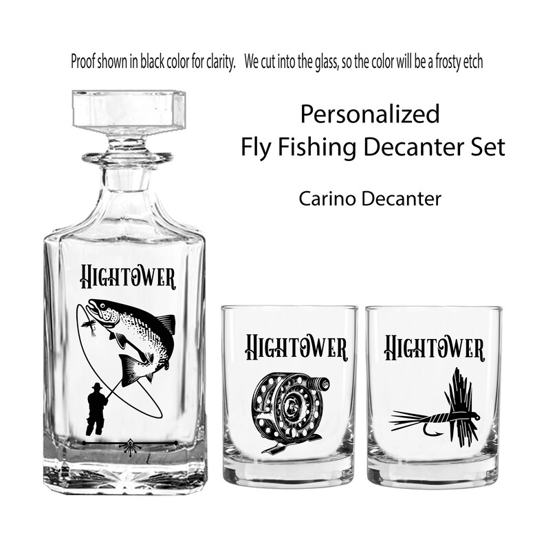 Personalized Fly Fishing Whiskey Glasses & Decanter Set Gifts Etsy