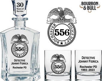Personalized Rochester Police Badge Whiskey Decanter Set – Law Enforcement Gift