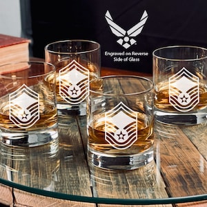 Personalized SMSgt Whiskey Glass Set - USAF Retirement Gift, Custom USAF Senior Master Sergeant Retirement Gift and Promotion Gifts