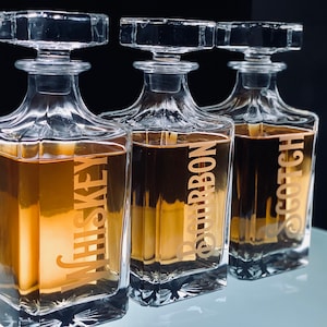 Engraved Premium Decanters, Decanters by Spirits, Home Bar Gift, Housewarming Gift, Birthday Gift, Home Decor, Birthday, Unique, Bourbon