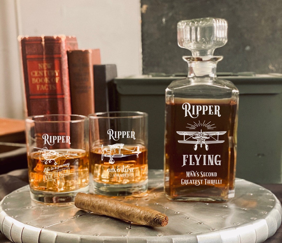 Personalized Aviation Decanter Set, Gift for Pilot, Birthday Gift, Aviation Gift, Father's Day ...