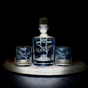 P8 Poseidon USN Personalized Whiskey Decanter & Glass Set - NAVY, Rocks Glass, Bourbon Gift, Retirment Gift, Aviator, USN Pilot gift