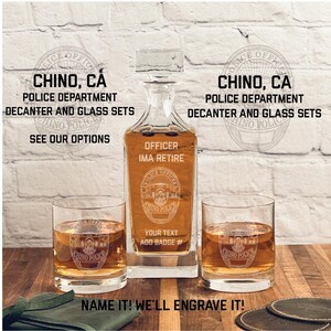 Chino PD Police Officer Whiskey Decanter Gift Set, Police Officer Gift, LEO Gift, Law Enforcement Retirement Gift, Promotion