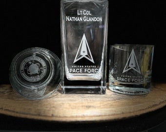 Set de regalo de decantador de whisky de la Fuerza Espacial de EE. UU. grabado, regalo de jubilación militar