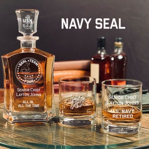 Navy Seal Whiskey Decanter Gift Set - Personalized, Custom Engraved Gift, Naval Special Warfare, Seal Team Gift, Chief, Naval Officer, NSW