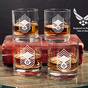 US Air Force Chief Master Sergeant Whiskey Glasses, USAF Retirement Gift, Military Retirement Gift, Fathers Day Gift, Gift for CMSgt,